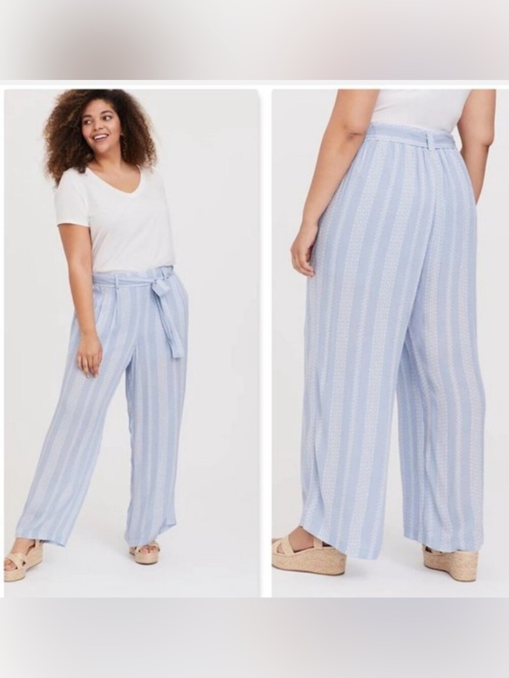 Torrid Light Blue Striped Tie-Waist Wide Leg Pants Gauzy 1x